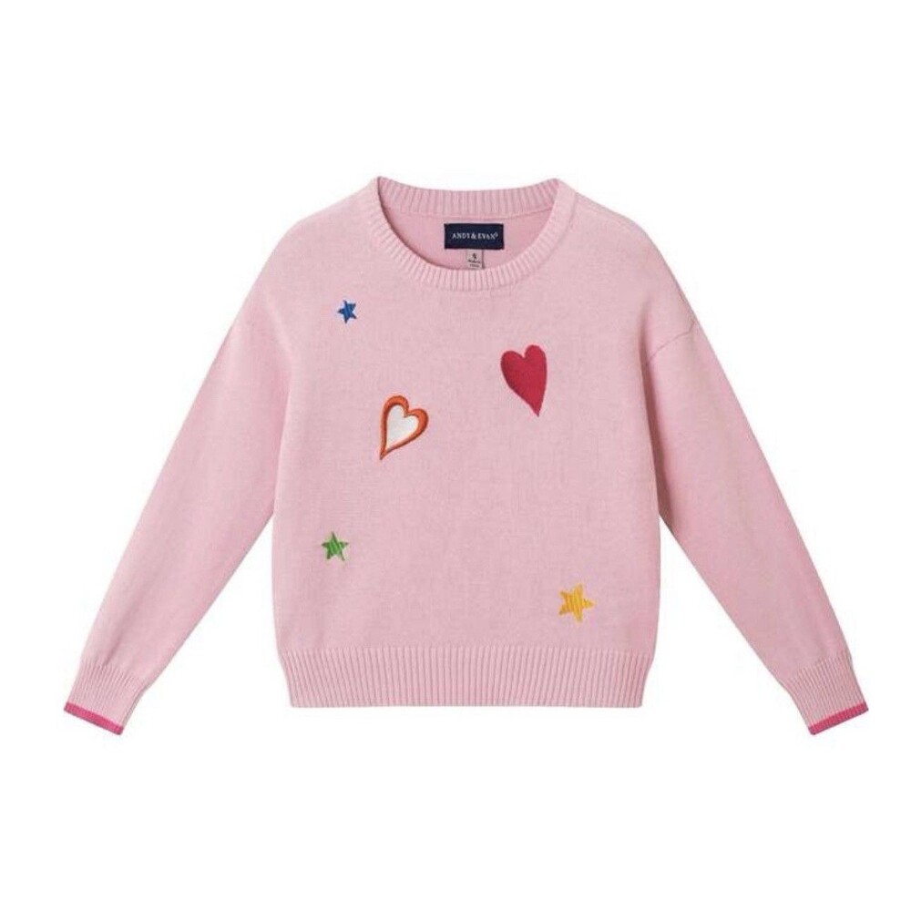 Andy & Evan Pink Hearts & Stars Pullover Sweater Knit Cotton Sz 3T